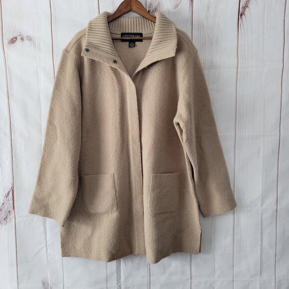 Vintage Centigrade Outerwear Tan 100% Wool Women’s Plus 2x Long Button Down - Picture 1 of 8